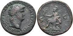 RÖMER RÖMISCHE KAISERZEIT. Nero, 54 - 68 n. Chr. AE Sesterz ø 34mm (27,16g). ca. 65 n. Chr. Mzst. Rom. Vs.: NERO CLAVD CAESAR AVG GER P M TR P IMP P P, Kopf mit Lorbeerkranz n. r. Rs.: ROMA / S - C, R