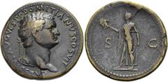 RÖMER RÖMISCHE KAISERZEIT. Domitian als Caesar, 69 - 81 n. Chr. AE Sesterz ø 35mm (26,27g). 80 - 81 n. Chr. Mzst. Rom. Vs.: CAES DIVI AVG VESP F DOMITIANVS COS VII, Kopf mit Lorbeerkranz n. r. Rs.: S 