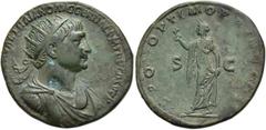 RÖMER RÖMISCHE KAISERZEIT. Trajan, 98 - 117 n. Chr. AE Dupondius ø 27mm (9,17g). ca. 109/110 n. Chr. Mzst. Rom. Vs.: IMP CAES NERVAE TRAIANO AVG GER DAC P M TR P COS V P P, drapierte Panzerbüste mit S