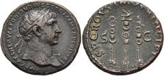 RÖMER RÖMISCHE KAISERZEIT. Trajan, 98 - 117 n. Chr. AE As ø 27mm (10,53g). ca. 107 - 108 n. Chr. Mzst. Rom. Vs.: IMP CAES NERVAE TRAIANO AVG GER DAC P M TR P COS V P P, Büste mit Lorbeerkranz u. Gewan