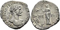 RÖMER RÖMISCHE KAISERZEIT. Hadrian, 117 - 138 n. Chr. Denar ø 20mm (3,49g). 118 n. Chr. Mzst. Rom. Vs.: IMP CAESAR TRAIAN HADRIANVS AVG, Büste mit Lorbeerkranz u. Gewand auf l. Schulter n. r. Rs.: P M