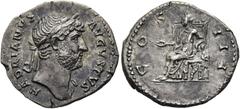 RÖMER RÖMISCHE KAISERZEIT. Hadrian, 117 - 138 n. Chr. Denar ø 19mm (3,21g). ca. 124 - 125 n. Chr. Mzst. Rom. Vs.: HADRIANVS AVGVSTVS, Kopf mit Lorbeerkranz u. Gewand auf l. Schulter n. r. Rs.: COS III