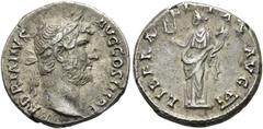 RÖMER RÖMISCHE KAISERZEIT. Hadrian, 117 - 138 n. Chr. Denar ø 16mm (3,52g). 133 - 135 n. Chr. Mzst. Rom. Vs.: HADRIANVS AVG COS III P P, Kopf mit Lorbeerkranz n. r. Rs.: LIBERA-LITAS AVG VI, Liberalit
