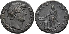 RÖMER RÖMISCHE KAISERZEIT. Hadrian, 117 - 138 n. Chr. AE As ø 26mm (10,56g). 125 - 126/7 n.Chr. Mzst. Rom. Vs.: HADRIANVS AVGVSTVS, Kopf mit Lorbeerkranz u. Gewand auf l. Schulter n. r. Rs.: SALVS AVG