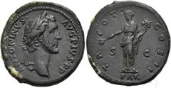 RÖMER RÖMISCHE KAISERZEIT. Antoninus Pius, 138 - 161 n. Chr. AE As ø 30mm (14,89g). 139 n. Chr. Mzst. Rom. Vs.: ANTONINVS AVG PIVS P P, Kopf mit Lorbeerkranz n. r. Rs.: TR POT COS II / S - C / PAX, Pa