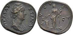 RÖMER RÖMISCHE KAISERZEIT. Diva Faustina maior, ab 140 n. Chr. AE Sesterz ø 31mm (22,17g). Geprägt unter Antoninus Pius, 141 - 161 n. Chr. Mzst. Rom. Vs.: DIVA FAV-STINA, drapierte Büste n. r. Rs.: AV