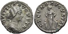 RÖMER RÖMISCHE KAISERZEIT. Faustina minor, 147 - 176 n. Chr. Denar ø 17mm (3,43g). 161 - 164 n. Chr. Mzst. Rom. Vs.: FAVSTINA AVGVSTA, drapierte Büste n. r. Rs.: FECVND AVGVSTAE, Fecunditas mit zwei K