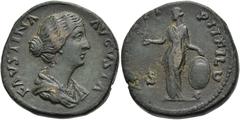 RÖMER RÖMISCHE KAISERZEIT. Faustina minor, 147 - 176 n. Chr. Sesterz ø 32mm (26,47g). Geprägt unter Antoninus Pius, 161 n. Chr. Mzst. Rom. Vs.: FAVSTINA AVGVSTA, drapierte Büste n. r. Rs.: AVGVSTI PII