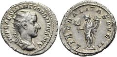 RÖMER RÖMISCHE KAISERZEIT. Gordian III., 238 - 244 n. Chr. Antoninian ø 22mm (4,64g). 240 n. Chr. Mzst. Rom. Vs.: IMP CAES M ANT GORDIANVS AVG, drapierte Panzerbüste mit Strahlenkrone n. r. Rs.: LIBER