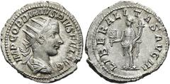 RÖMER RÖMISCHE KAISERZEIT. Gordian III., 238 - 244 n. Chr. Antoninian ø 22mm (3,81g). 240 n. Chr. Mzst. Rom. Vs.: IMP GORDIANVS PIVS FEL AVG, drapierte Panzerbüste mit Strahlenkrone n. r. Rs.: LIBERAL