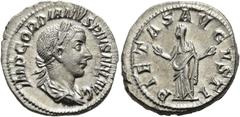 RÖMER RÖMISCHE KAISERZEIT. Gordian III., 238 - 244 n. Chr. Denar ø 20mm (3,54g). Sommer 241 n. Chr. Mzst. Rom. Hochzeitsemission. Vs.: IMP GORDIANVS PIVS FEL AVG, drapierte Panzerbüste mit Lorbeerkran