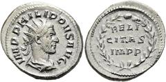 RÖMER RÖMISCHE KAISERZEIT. Philipp I. Arabs, 244 - 249 n. Chr. Antoninian ø 24mm (4,14g). 247 - 249 n. Chr. Mzst. Rom. Vs.: IMP PHILIPPVS AVG, drapierte Panzerbüste mit Strahlenkrone n. r. Rs.: FELI/C