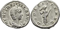 RÖMER RÖMISCHE KAISERZEIT. Herennia Etruscilla, 249 - 251 n. Chr. Antoninian ø 21mm (4,64g). Mzst. Rom. Vs.: HER ETRVSCILLA AVG, drapierte Büste mit Stephane auf Mondsichel n. r. Rs.: PVDICITIA AVG, P