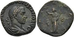 RÖMER RÖMISCHE KAISERZEIT. Volusian, 251 - 253 n. Chr. AE Sesterz ø 28mm (18,66g). Mzst. Rom. Vs.: IMP CAE C VIB VOLVSIANO AVG, drapierte Panzerbüste mit Lorbeerkranz n. r. Rs.: PAX AVGG / S - C, Pax 