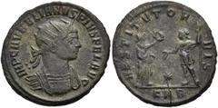 RÖMER RÖMISCHE KAISERZEIT. Aurelian, 270 - 275 n. Chr. Antoninian ø 24mm (3,59g). 274 n. Chr. Mzst. Serdica. Vs.: IMP C AVRELIANVS PIVS FEL AVG, Panzerbüste mit Strahlenkrone n. r. Rs.: RESTITVT OR-BI