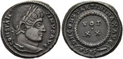 RÖMER RÖMISCHE KAISERZEIT. Constantin I., der Große, 307 - 337 n. Chr. AE Follis ø 19mm (3,29g). 321 - 324 n. Chr. Mzst. Siscia. Vs.: CONSTAN-TINVS AVG, Kopf mit Lorbeerkranz n. r. Rs.: DN CONSTANTINI