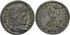 RÖMER RÖMISCHE KAISERZEIT. Constantin I., der Große, 307 - 337 n. Chr. AE Follis ø 18mm (2,76g). 323 - 324 v. Chr. Mzst. Lugdunum. Vs.: CONSTAN-TINVS AVG, Kopf mit Lorbeerkranz n. r. Rs.: SARMATIA DEV