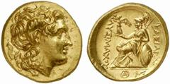 THRAKISCHE KÖNIGE UND DYNASTEN Lysimachos, 305 - 281 v. Chr. Stater ca. 290 - 280 v. Chr. unbest. 8.38 g. Vs.: Kopf Alexanders d. Gr. mit Diadem und Ammonshorn n. r. Rs.: BASILEWS LUSIMACOU, Athena mi