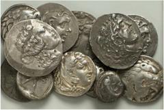 Griechische AR Tetradrachmen von Alexander III. aus verschiedenen Münzsaätten (7), darunter ein schönes Stück mit den Zügen des Mithradates VI.; Tetradrachmem Thasos (1), Side (1), Statere von Aspendo