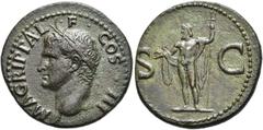 RÖMER RÖMISCHE KAISERZEIT Agrippa, 64/3 - 12 v. Chr. AE As ø 29mm (10,96g). Geprägt unter Caligula, 37 - 41 n. Chr. Mzst. Rom. Vs.: M AGRIPPA L F COS III, Kopf mit corona rostrata n. l. Rs.: S - C, Ne