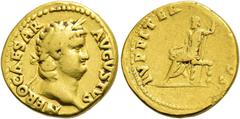 RÖMER RÖMISCHE KAISERZEIT Nero, 54 - 68 n. Chr. Aureus ø 18mm (7,20g). 66 - 67 n. Chr. Mzst. Rom. Vs.: NERO CAESAR AVGVSTVS, Kopf mit Lorbeerkranz n. r. Rs.: IVPPITER CVSTOS, Jupiter mit Zepter u. Bli