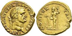 RÖMER RÖMISCHE KAISERZEIT Vespasian, 69 - 79 n. Chr. Aureus ø 19mm (7,40g). 70 n. Chr. Mzst. Lugdunum. Vs.: IMP CAESAR VESPASIANVS AVG TR P , Kopf mit Lorbeerkranz n.r. Rs.: COS ITER TR POT, Neptun mi