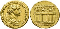 RÖMER RÖMISCHE KAISERZEIT Trajan, 98 - 117 n. Chr. Aureus ø 19mm (7,17g). 112 - 113 n. Chr. Mzst. Rom. Vs.: IMP TRAIANVS AVG GER DAC P M TR P COS VI P P, drapierte Panzerbüste mit Lorbeerkranz n. r. R