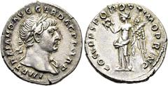 RÖMER RÖMISCHE KAISERZEIT Trajan, 98 - 117 n. Chr. Denar ø 19mm (3,33g). 107 - 108 n. Chr. Mzst. Rom. Vs.: IMP TRAIANO AVG GER DAC P M TR P, Büste mit Lorbeerkranz u. Gewand auf l. Schulter n. r. Rs.: