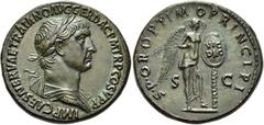 RÖMER RÖMISCHE KAISERZEIT Trajan, 98 - 117 n. Chr. AE Sesterz ø 34mm (25,92g). 104/5 - 107 n. Chr. Mzst. Rom. Vs.: IMP CAES NERVAE TRAIANO AVG GER DAC P M TR P COS V P P, drapierte Panzerbüste mit Lor