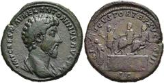 RÖMER RÖMISCHE KAISERZEIT Marcus Aurelius, 161 - 180 n. Chr. AE Sesterz ø 34mm (21,05g). 161 n. Chr. Mzst. Rom. Vs.: IMP CAES M AVREL ANTONINVS AVG P M, drapierte Büste n. r. Rs.: LIB AVGVSTOR TR P XV