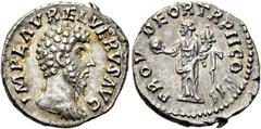 RÖMER RÖMISCHE KAISERZEIT Lucius Verus, 161 - 169 n. Chr. Denar ø 18mm (3,20g). 162 n. Chr. Mzst. Rom. Vs.: IMP L AVREL VERVS AVG, Kopf n. r. Rs.: PROV DEOR TR P II COS II, Providentia steht mit Globu