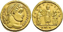 RÖMER RÖMISCHE KAISERZEIT Constantin I., der Große, 307 - 337 n. Chr. Solidus ø 19mm (4,28g). 316 n. Chr. Mzst. Ticinum. Vs.: CONSTAN-TINVS P F AVG, Kopf mit Lorbeerkranz n. r. Rs.: VOTA PVBLIVCA / SM