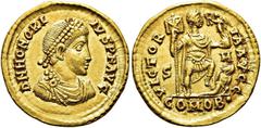 RÖMER RÖMISCHE KAISERZEIT Honorius, 393 - 423 n. Chr. Solidus ø 20mm (4,42g). 395 - 402 n. Chr. Mzst. Sirmium. Vs.: D N HONORI-VS P F AVG, drapierte Panzerbüste mit Perlendiadem n. r. Rs.: VICTOR-IA A