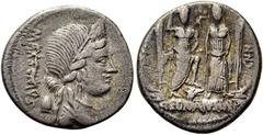 RÖMER RÖMISCHE REPUBLIK. RÖMISCHE REPUBLIK NACH 211 V. CHR C. Egnatius Maximus, 75 v. Chr. Denar ø 18mm (3,47g). Mzst. Rom. Vs.: MAXSVMVS, Kopf der Libertas mit Diadem n. r., dahinter Pileus. Rs.: C E