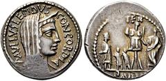 RÖMER RÖMISCHE REPUBLIK. RÖMISCHE REPUBLIK NACH 211 V. CHR L. Aemilius Lepidus Paullus, 62 v. Chr. Denar ø 19mm (3,96g). Mzst. Rom. Vs.: PAVLLVS LEPIDVS CONCORDIA, Kopf der Concordia mit über den Hint