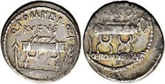 RÖMER RÖMISCHE REPUBLIK. RÖMISCHE REPUBLIK NACH 211 V. CHR Q. Pompeius Rufus, 54 v. Chr. Denar ø 19mm (3,82g). Mzst. Rom. Vs.: Q POMPEI Q F / RVFVS, Sella Curulis auf Podest, darauf COS, l. Pfeil, r. 
