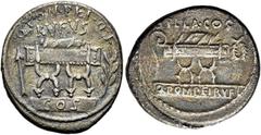 RÖMER RÖMISCHE REPUBLIK. RÖMISCHE REPUBLIK NACH 211 V. CHR Q. Pompeius Rufus, 54 v. Chr. Denar ø 19mm (3,63g). Mzst. Rom. Vs.: Q POMPEI Q F / RVFVS, Sella Curulis auf Podest, darauf COS, l. Pfeil, r. 