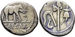 RÖMER RÖMISCHE REPUBLIK. RÖMISCHE REPUBLIK NACH 211 V. CHR C. Iulius Caesar, 49 - 48 v. Chr. Denar ø 17mm (3,75g). Mzst. in Gallia Narbonensis oder Hispania Citerior. Vs.: CAESAR, Elefant trampelt n. 