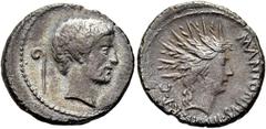RÖMER RÖMISCHE REPUBLIK. RÖMISCHE REPUBLIK NACH 211 V. CHR Marcus Antonius, 42 v. Chr. Denar ø 19mm (3,64g). Mzst. im Feld. Vs.: Bärtiger Kopf des M. Antonius n. r., dahinter Lituus. Rs.: M ANTONIVS I