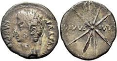 RÖMER RÖMISCHE KAISERZEIT. Augustus, 27 v. Chr. - 14 n. Chr. Denar ø 19mm (2,79g). 19 - 18 v. Chr. Mzst. Colonia Caesaraugusta? Vs.: CAESAR AVGVSTVS, Kopf mit Eichenlaubkranz n. l. Rs.: DIVVS - IVLIVS