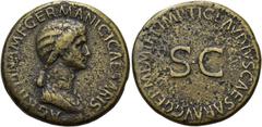 RÖMER RÖMISCHE KAISERZEIT. Agrippina maior, gest. 33 n. Chr. AE Sesterz ø 35mm (26,40g). Geprägt unter Claudius, 42 - 43 n. Chr. Mzst. Rom. Vs.: AGRIPPINA M F GERMANICI CAESARIS, drapierte Büste n. r.