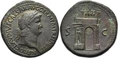 RÖMER RÖMISCHE KAISERZEIT. Nero, 54 - 68 n. Chr. AE Sesterz ø 35mm (27,11g). 64 n. Chr. Mzst. Rom. Vs.: NERO CLAVDIVS CAESAR AVG GERM P M TR P IMP P P, Kopf mit Lorbeerkranz n. r. Rs.: S - C, Arcus Ne