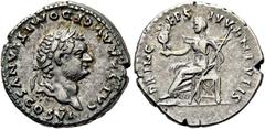 RÖMER RÖMISCHE KAISERZEIT. Domitian als Caesar, 69 - 81 n. Chr. Denar ø 19mm (3,54g). 79 n. Chr. Mzst. Rom. Vs.: CAESAR AVG F DOMITIANVS COS VI, Kopf mit Lorbeerkranz n. r. Rs.: PRINC-EPS IVVENTVTIS, 