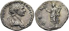 RÖMER RÖMISCHE KAISERZEIT. Trajan, 98 - 117 n. Chr. Denar ø 19mm (3,33g). 114 n. Chr. Mzst. Rom. Vs.: IMP TRAIANO OPTIMO AVG GER DAC P M TR P, drapierte Büste mit Lorbeerkranz n. r. Rs.: COS VI P P S 