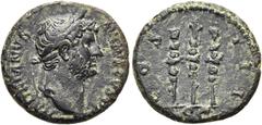 RÖMER RÖMISCHE KAISERZEIT. Hadrian, 117 - 138 n. Chr. AE Semis ø 16mm (3,26g). 128 - 129 n. Chr. Mzst. Rom. Vs.: HADRIANVS AVGVSTVS P P, Kopf mit Lorbeekranz n. r. Rs.: COS III / S - C, Aquila zwische