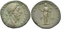RÖMER RÖMISCHE KAISERZEIT. Marcus Aurelius, 161 - 180 n. Chr. AE Sesterz ø 31mm (22,28g). 179 n. Chr. Mzst. Rom. Vs.: M AVREL ANTONI-NVS AVG TR P XXXIII, Kopf mit Lorbeer- kranz n. r. Rs.: FELICITAS A