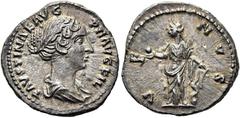 RÖMER RÖMISCHE KAISERZEIT. Faustina minor, 147 - 176 n. Chr. Denar ø 18mm (3,24g). Geprägt unter Antoninus Pius, 147 - 149 n. Chr. Mzst. Rom. Vs.: FAVSTINAE AVG PII AVG FIL, drapierte Büste n. r. Rs.: