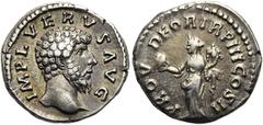 RÖMER RÖMISCHE KAISERZEIT. Lucius Verus, 161 - 169 n. Chr. Denar ø 18mm (3,35g). 163 n. Chr. Mzst. Rom. Vs.: IMP L VERVS AVG, Kopf n. r. Rs.: PROV DEOR TR P III COS II, Providentia mit Globus u. Füllh