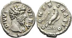 RÖMER RÖMISCHE KAISERZEIT. Divus Lucius Verus, ab 169 n. Chr. Denar ø 19mm (3,50g). Geprägt unter Marc Aurel, 169 n. Chr. Mzst. Rom. Vs.: DIVVS VERVS, Kopf n. r. Rs.: CONSECRATIO, Adler. RIC 596a; C. 