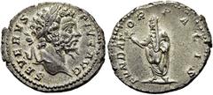 RÖMER RÖMISCHE KAISERZEIT. Septimius Severus, 193 - 211 n. Chr. Denar ø 19mm (3,76g). 201 n. Chr. Mzst. Rom. Vs.: SEVERVS PIVS AVG, Kopf mit Lorbeerkranz n. r. Rs.: FVNDATOR PACIS, Septimius Severus i